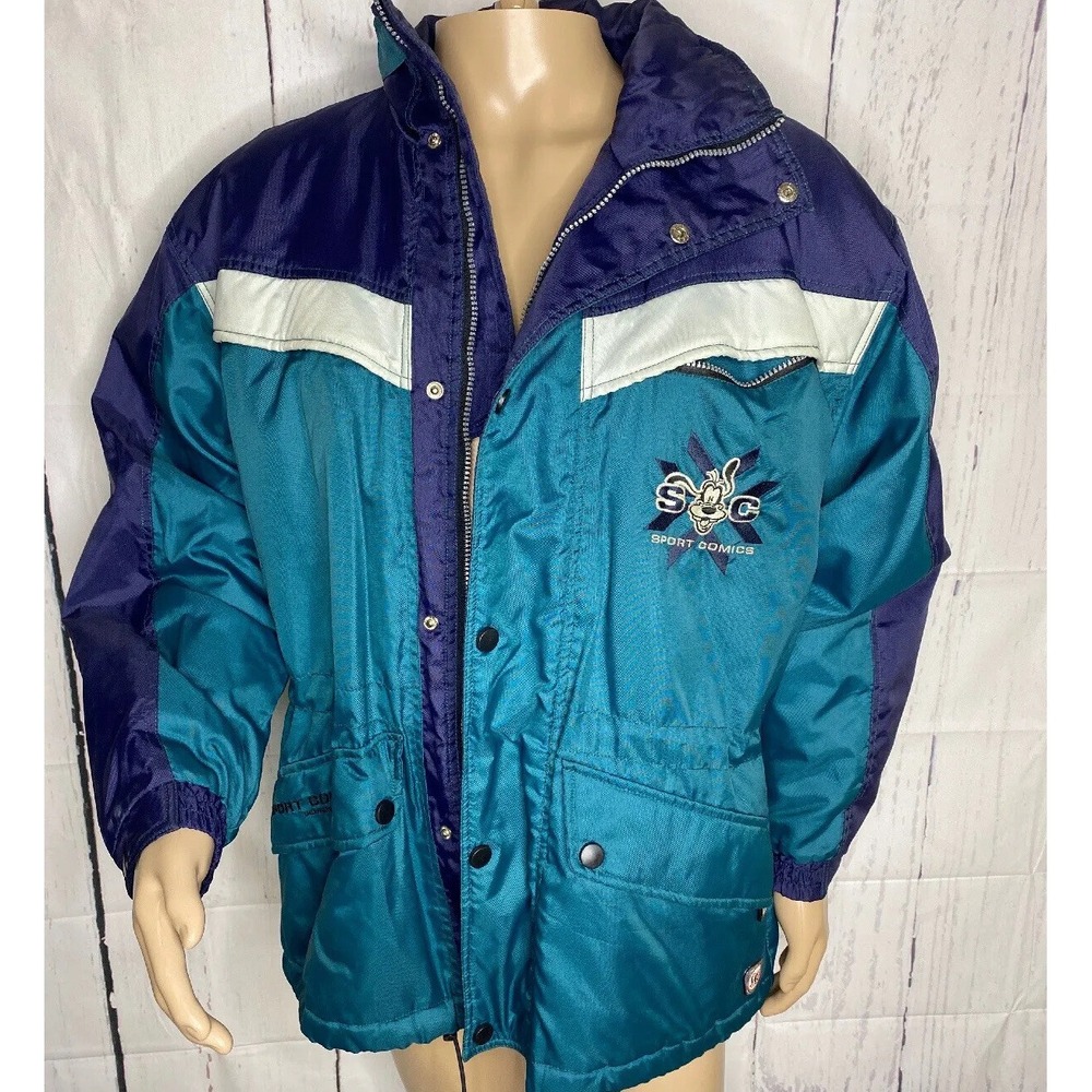 Vintage Disney Jacket Sports Comics Hooded Puffer Coat‎ Goofy Men Sz M RARE